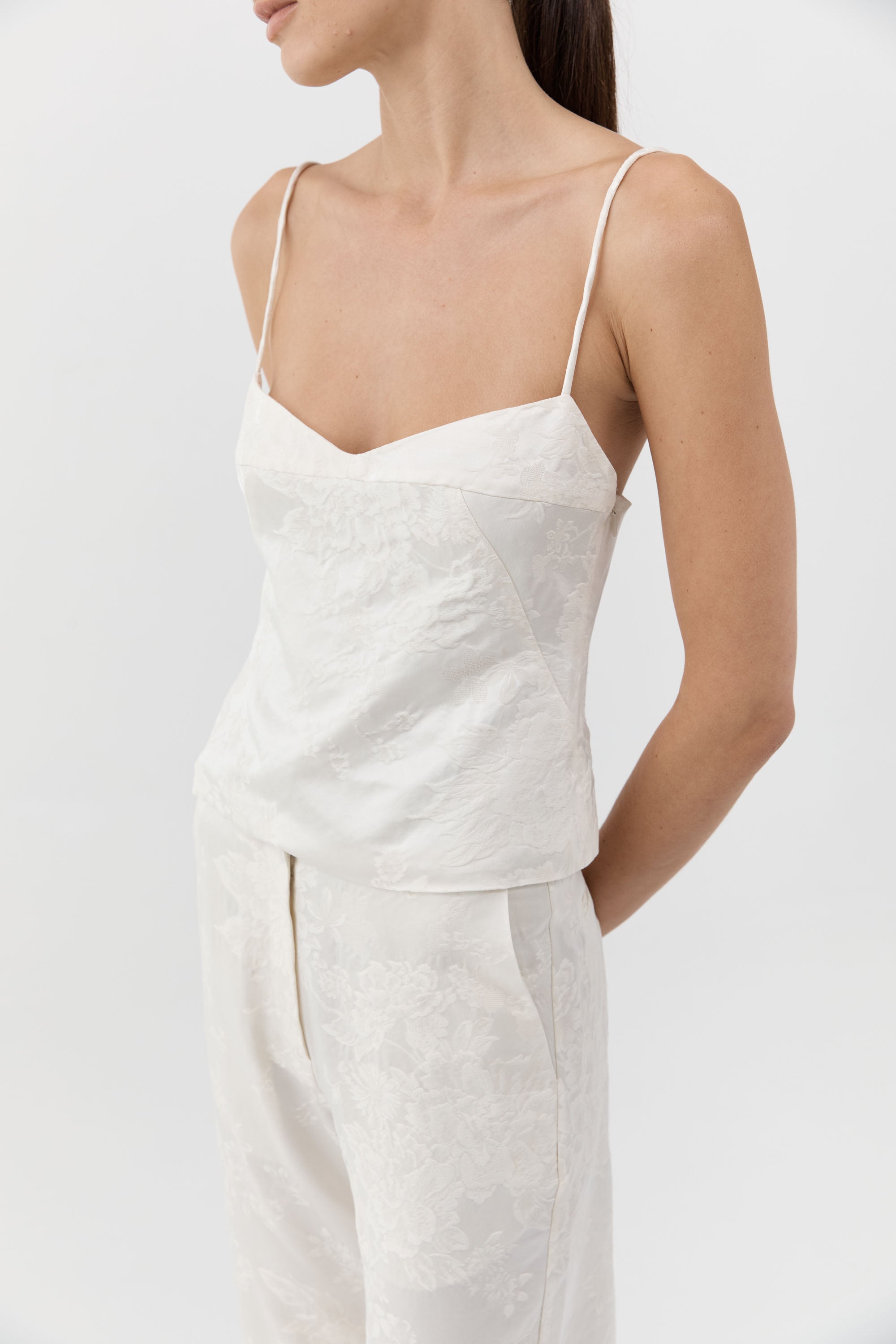 St Agni Silk Wool Jacquard Minimal Pants in Talco - close up