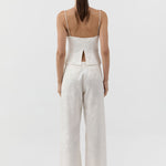 St Agni Silk Wool Jacquard Minimal Pants in Talco - close up