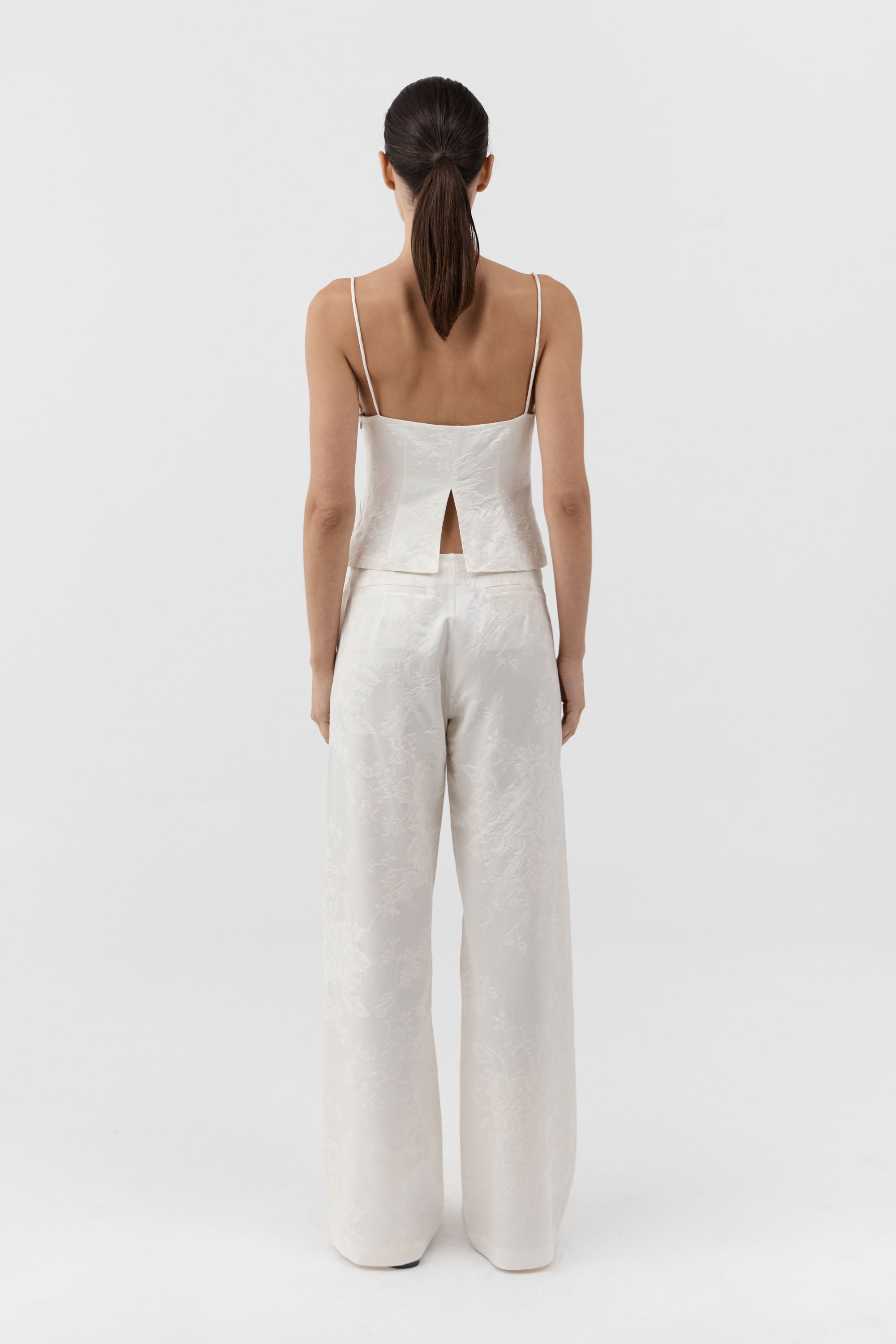 St Agni Silk Wool Jacquard Minimal Pants in Talco - close up