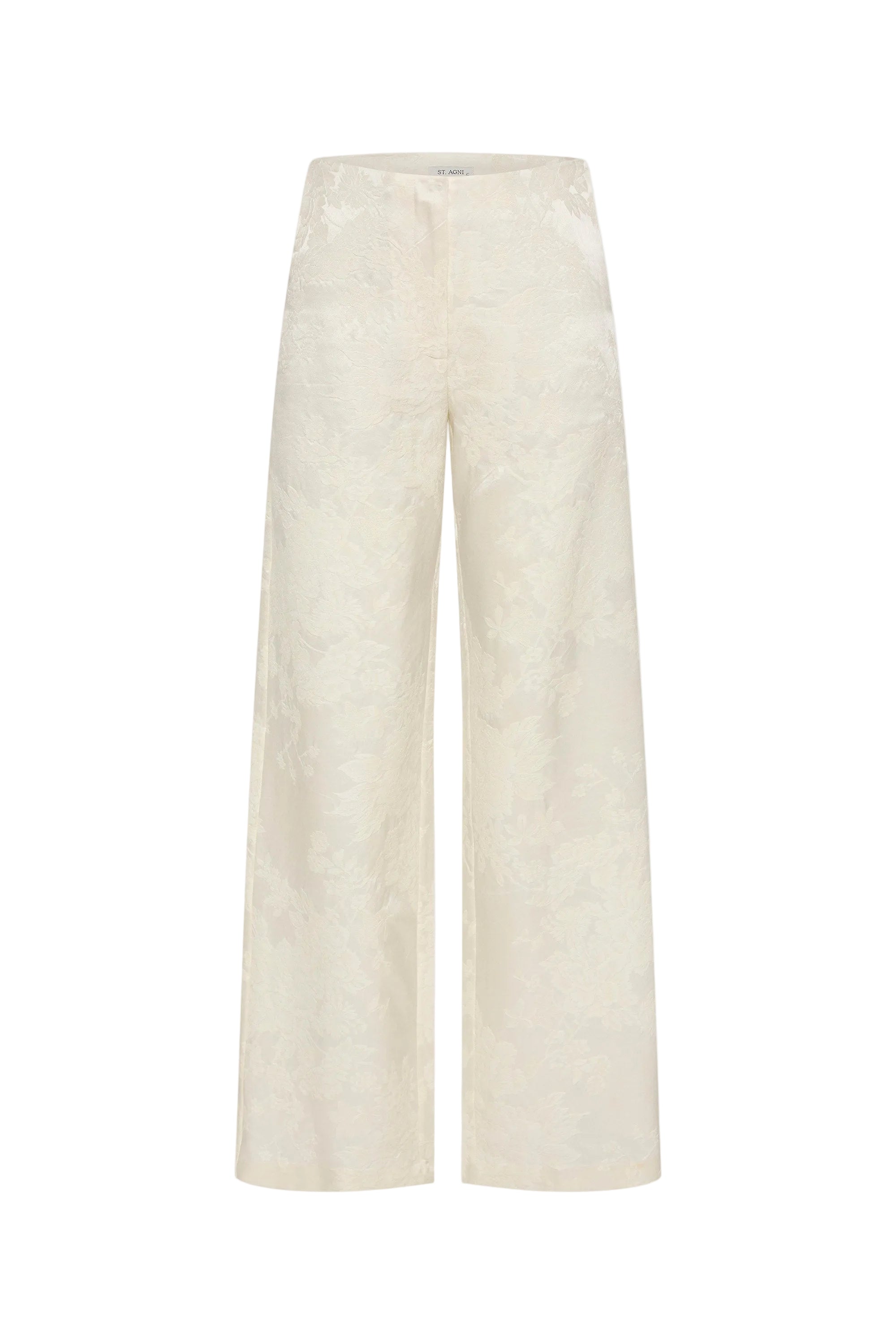 St Agni Silk Wool Jacquard Minimal Pants in Talco