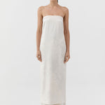 St Agni Silk Wool Jacquard Strapless Dress in Talco - side view