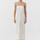 St Agni Silk Wool Jacquard Strapless Dress in Talco - side view