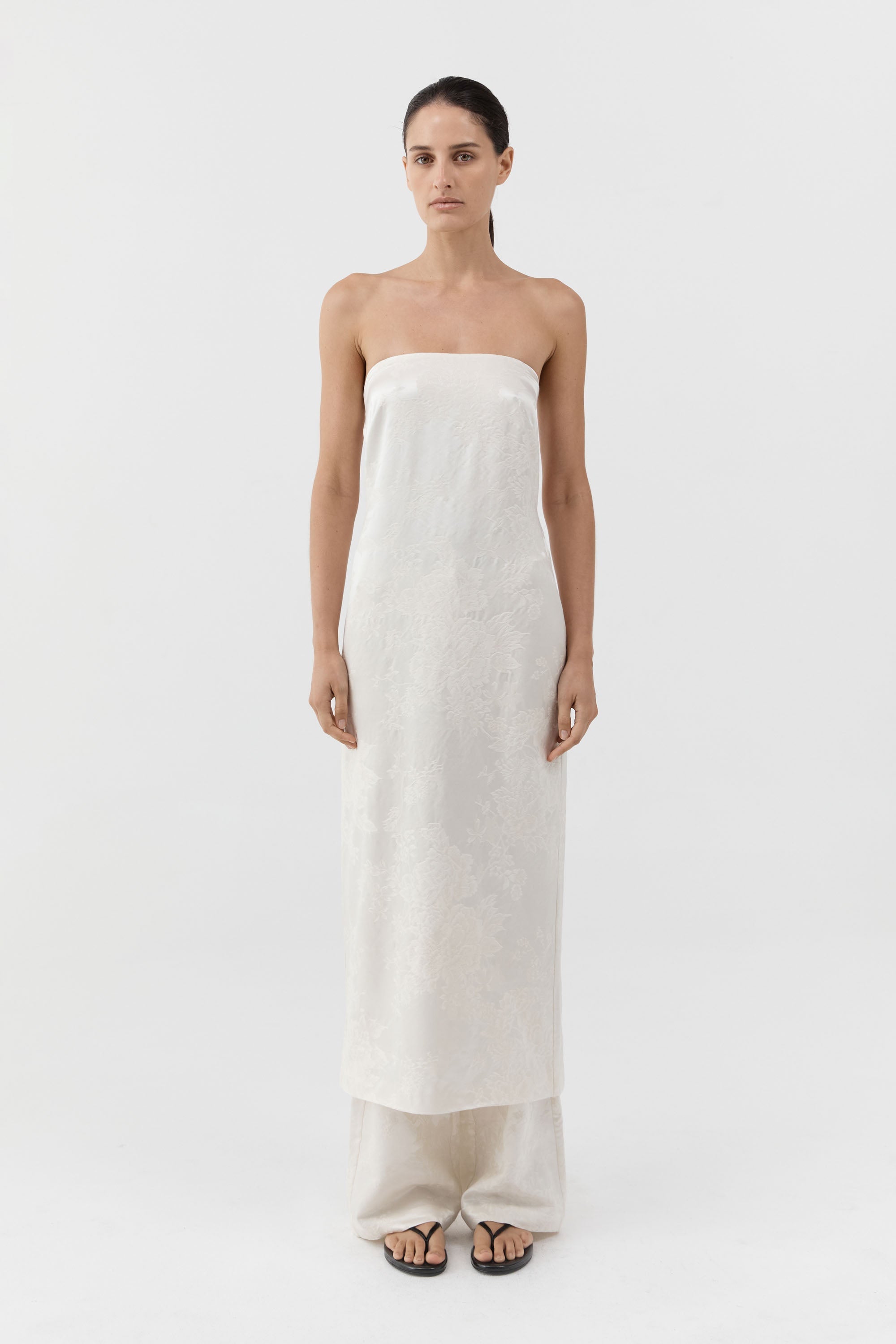 St Agni Silk Wool Jacquard Strapless Dress in Talco - side view