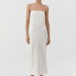 St Agni Silk Wool Jacquard Strapless Dress in Talco - detail view