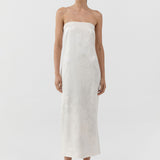 St Agni Silk Wool Jacquard Strapless Dress in Talco - detail view