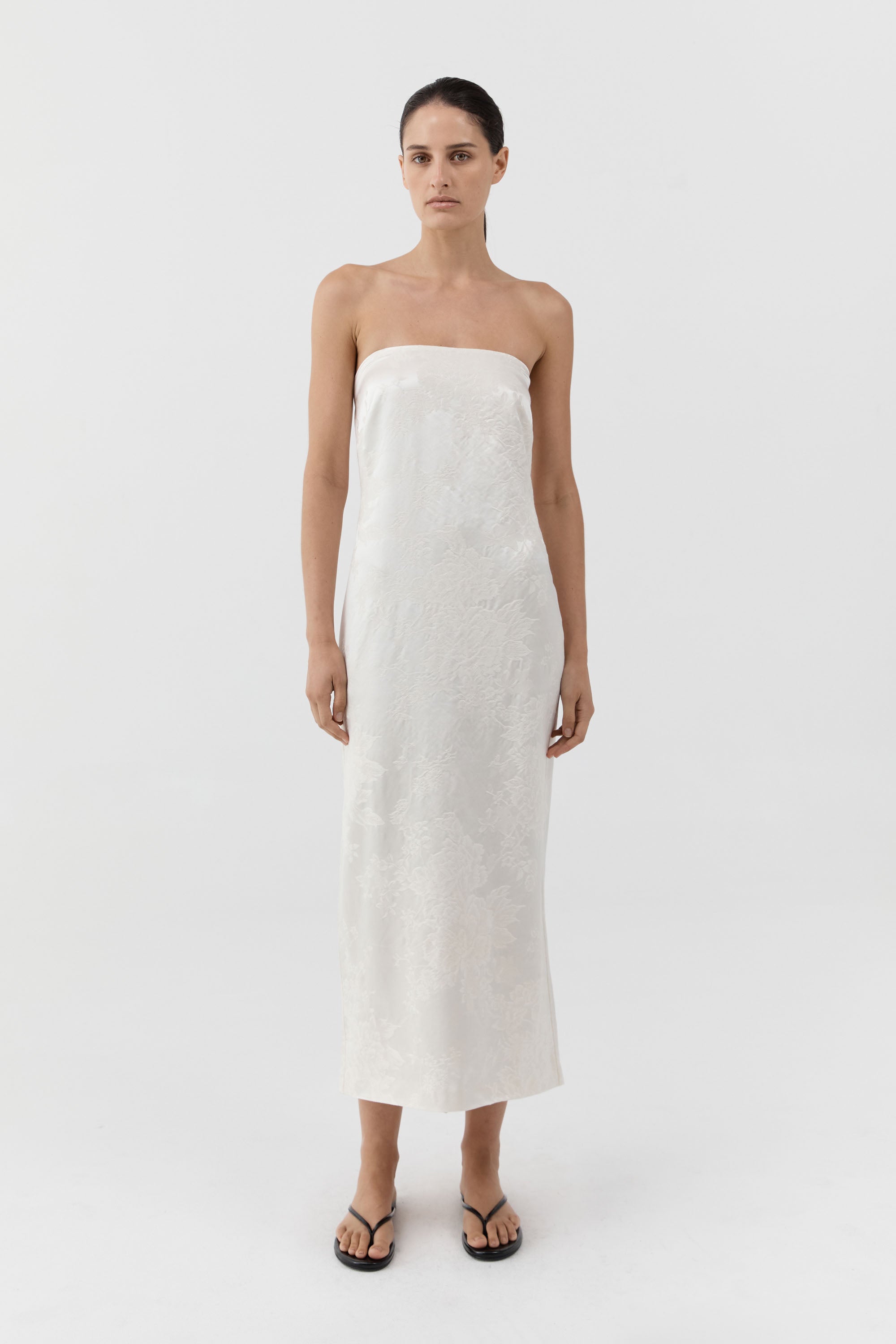 St Agni Silk Wool Jacquard Strapless Dress in Talco - detail view