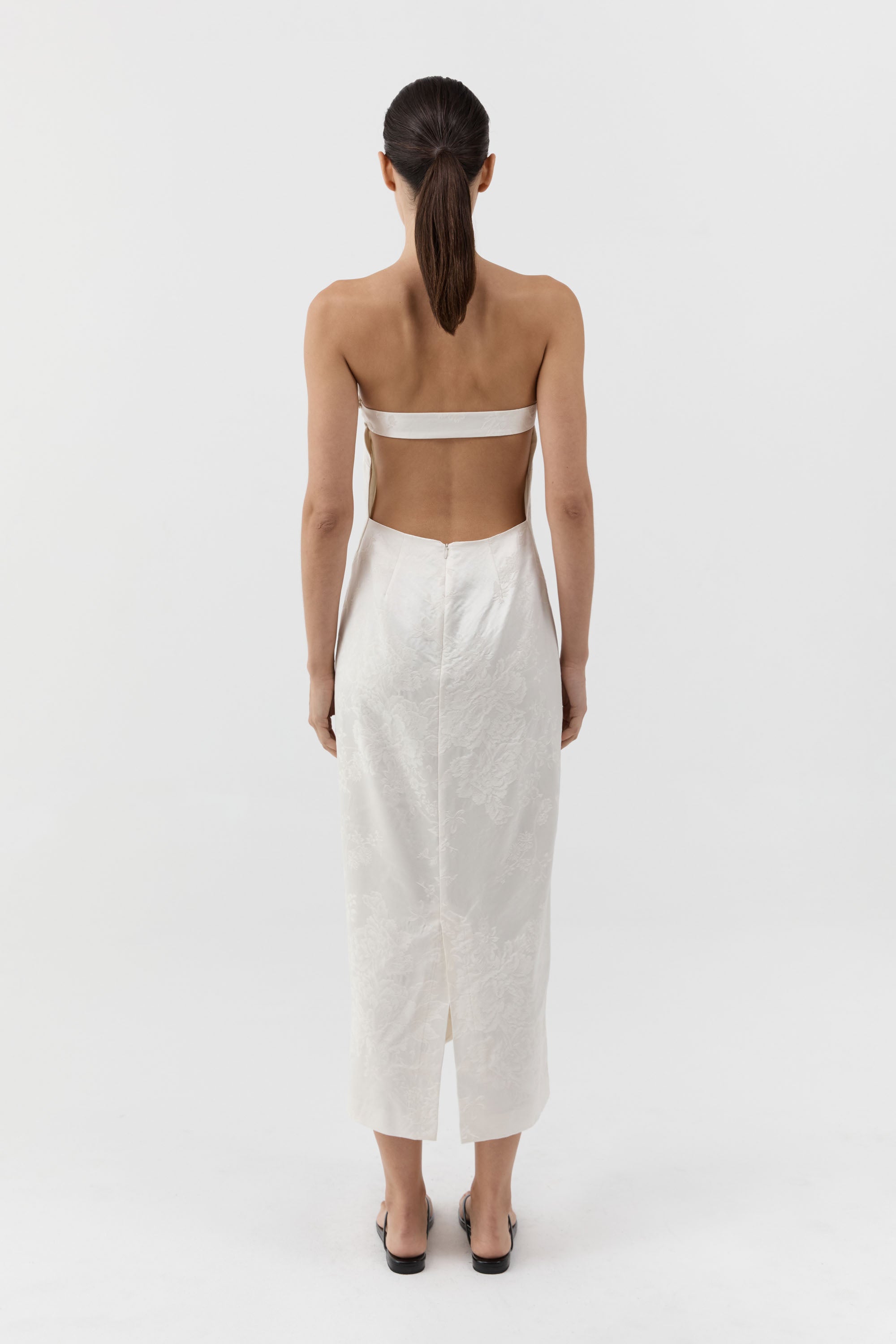 St Agni Silk Wool Jacquard Strapless Dress in Talco - outfit inspiration