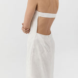 St Agni Silk Wool Jacquard Strapless Dress in Talco - close up