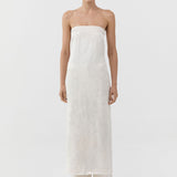 St Agni Silk Wool Jacquard Strapless Dress in Talco - close up