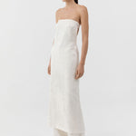 St Agni Silk Wool Jacquard Strapless Dress in Talco - close up