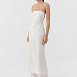 St Agni Silk Wool Jacquard Strapless Dress in Talco - close up