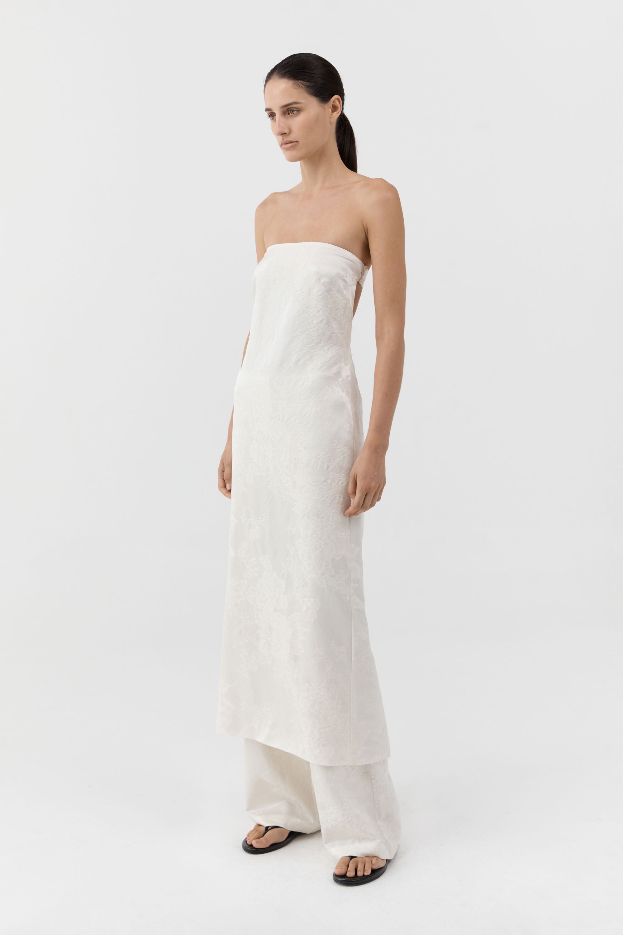 St Agni Silk Wool Jacquard Strapless Dress in Talco - close up