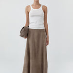 St Agni Suede Circle Skirt in Earth - detail view