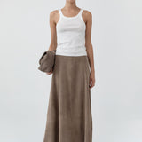 St Agni Suede Circle Skirt in Earth - detail view