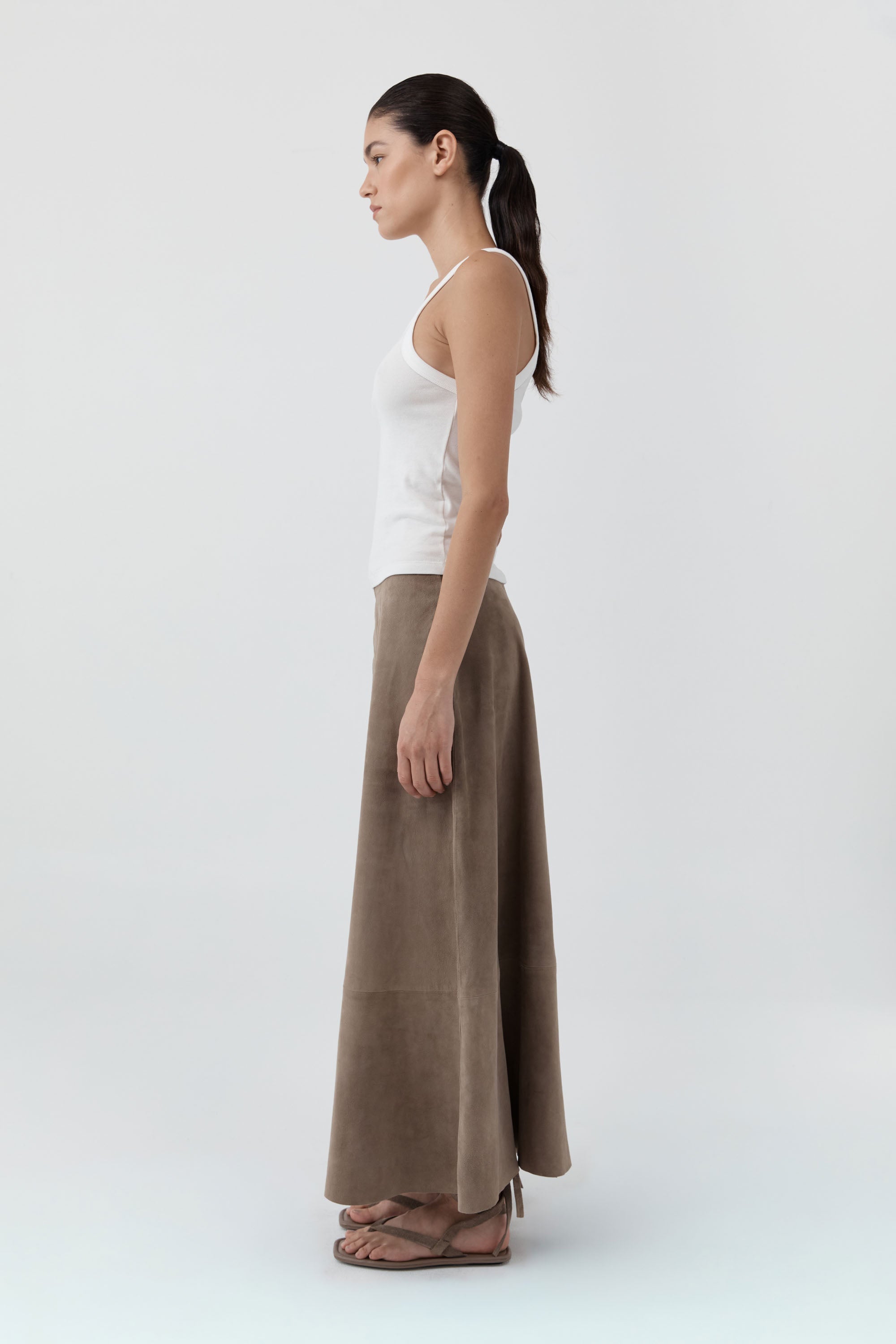 St Agni Suede Circle Skirt in Earth - outfit inspiration