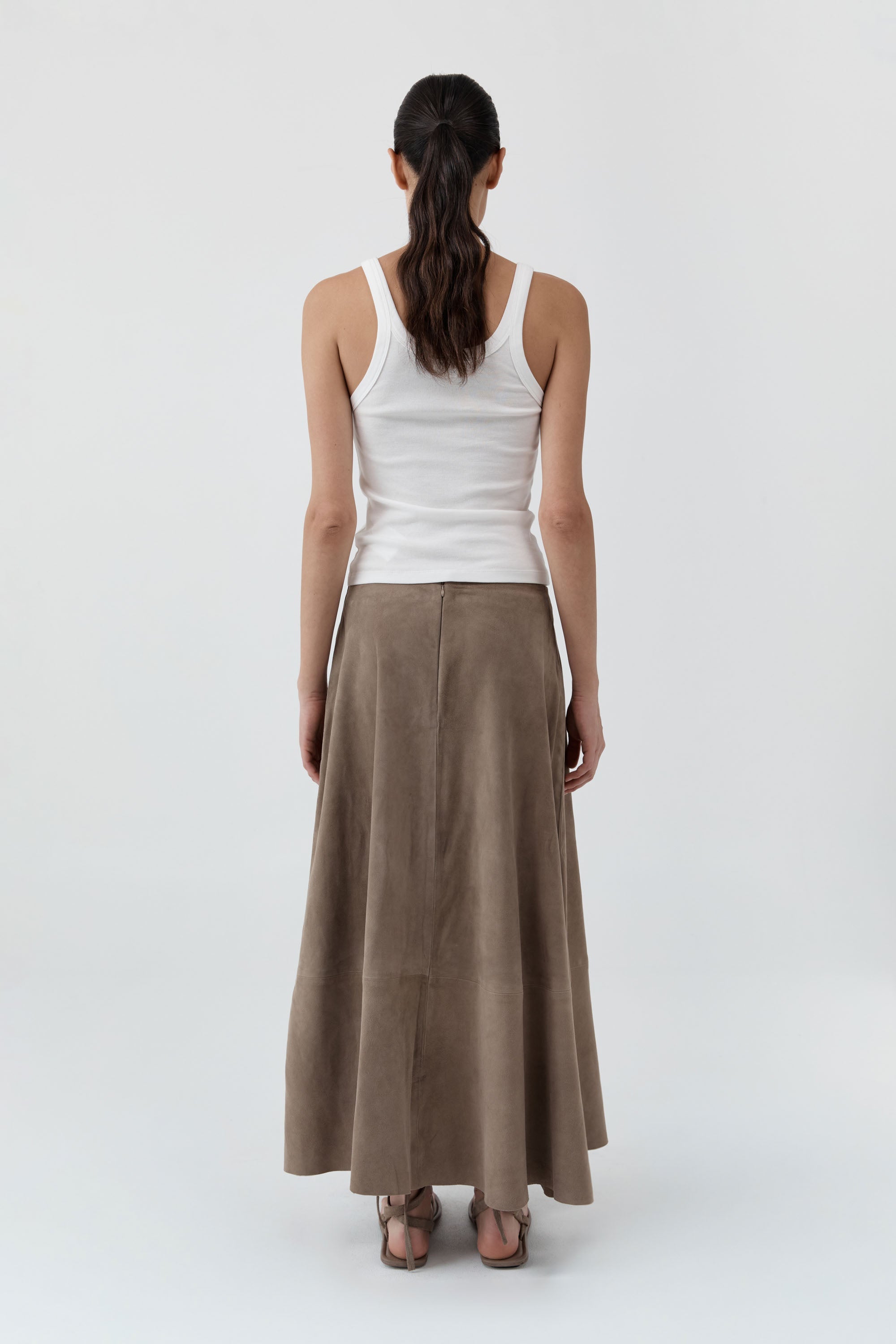 St Agni Suede Circle Skirt in Earth - close up