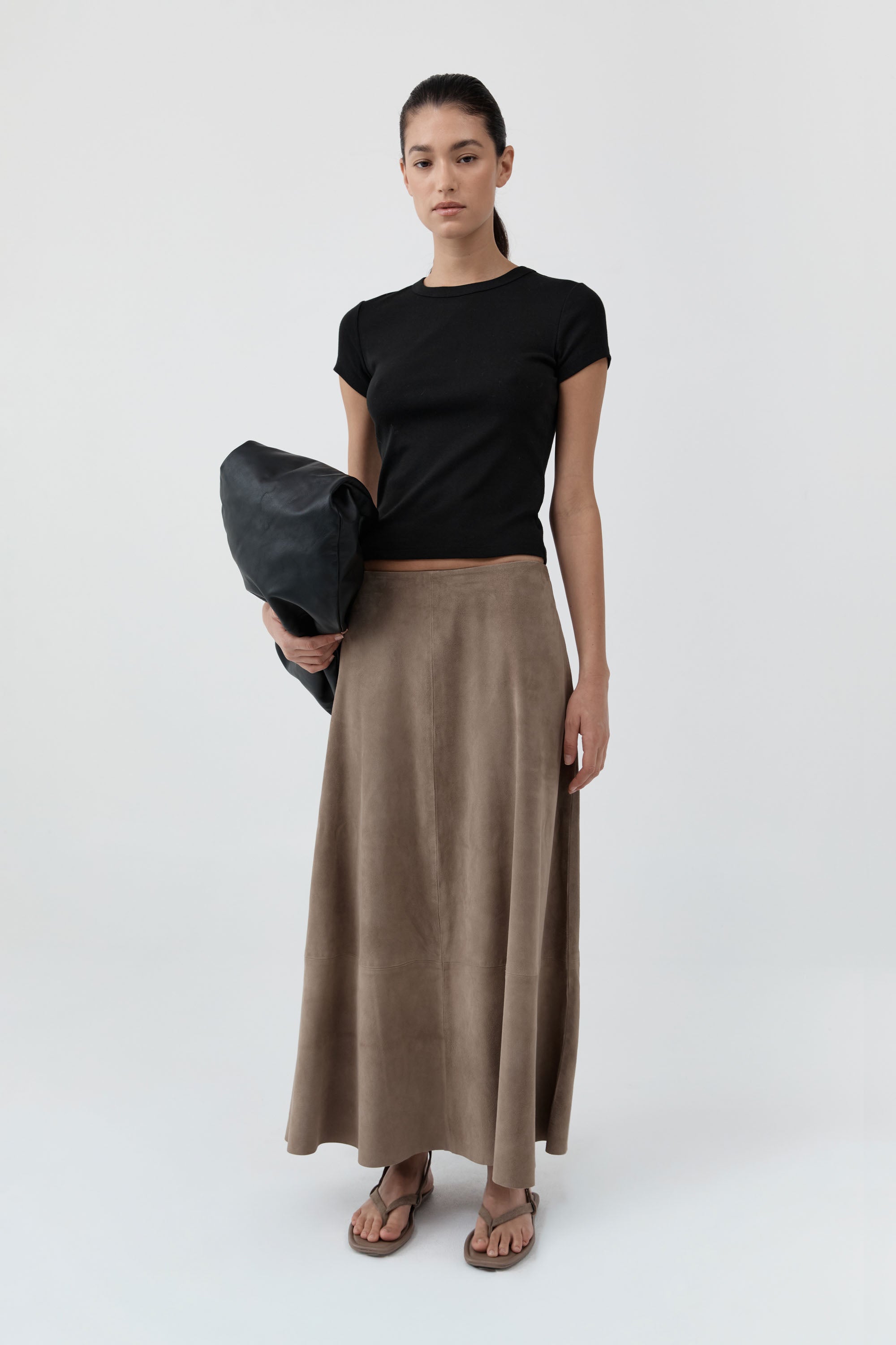 St Agni Suede Circle Skirt in Earth - side view