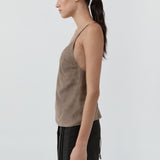 St Agni Suede Low Back Tie Top in Earth - outfit inspiration