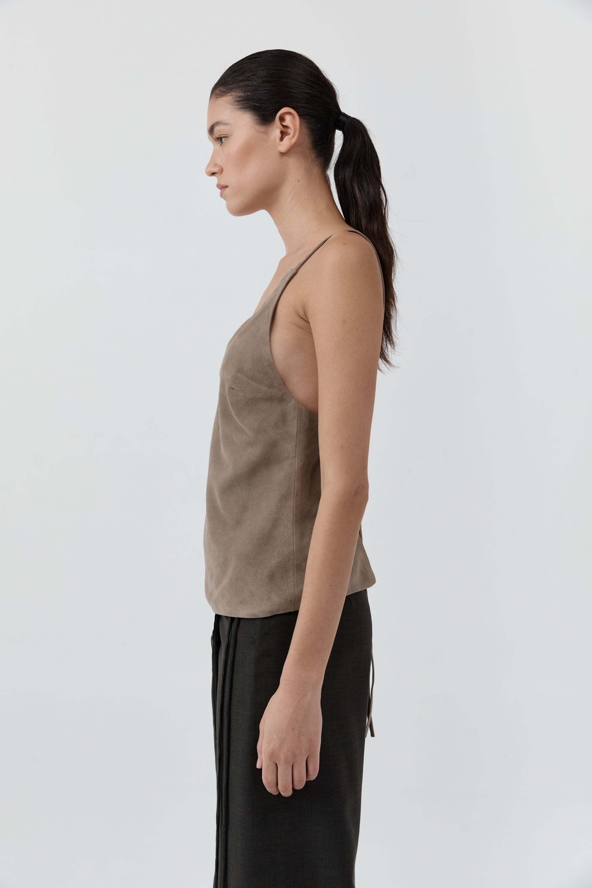 St Agni Suede Low Back Tie Top in Earth - outfit inspiration