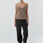 St Agni Suede Low Back Tie Top in Earth - side view