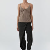 St Agni Suede Low Back Tie Top in Earth - side view