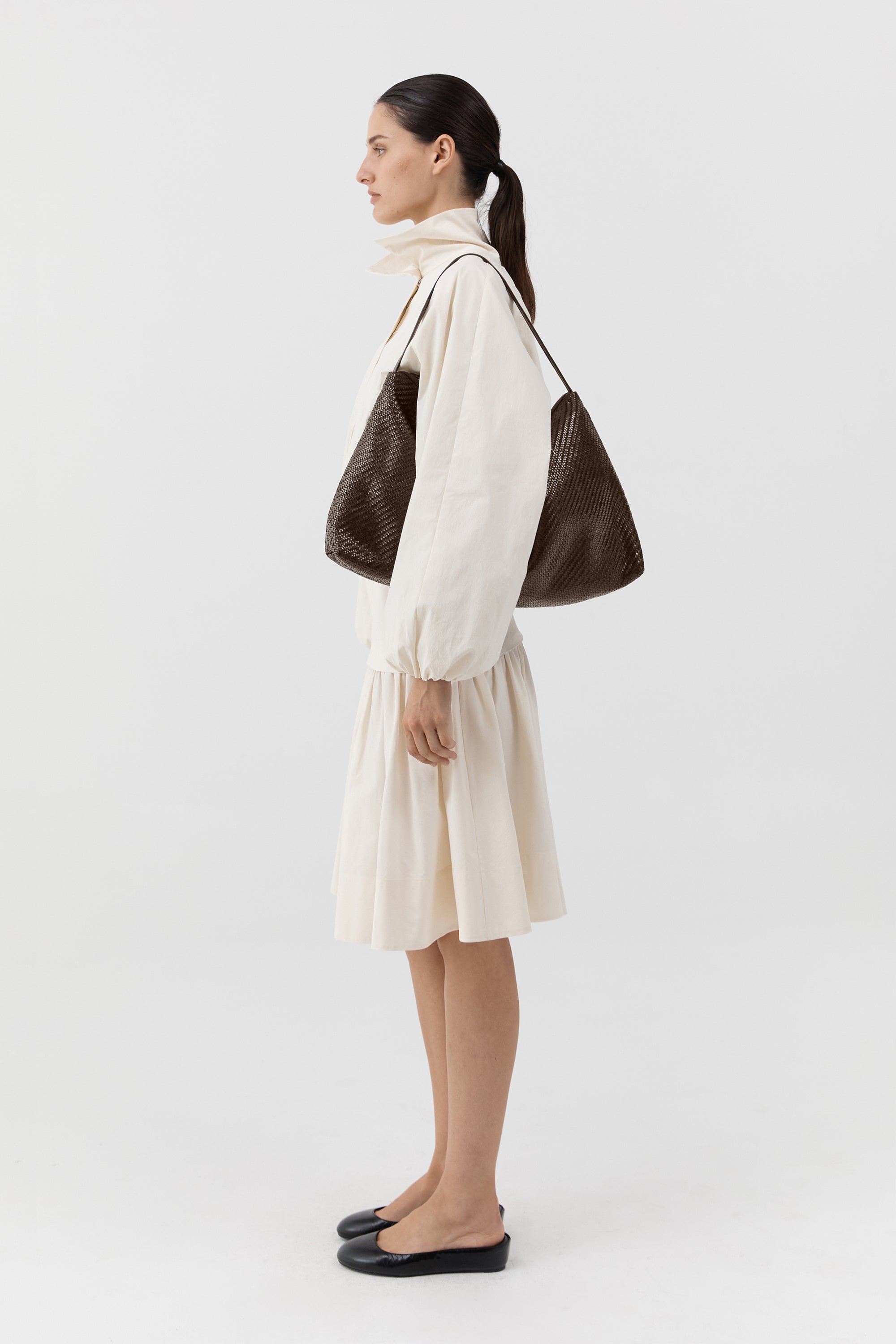 St Agni Woven Hobo Bag in Coffee - styled look