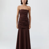 St Agni Gathered Strapless Longline Dress in Liqueur