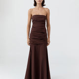St Agni Gathered Strapless Longline Dress in Liqueur