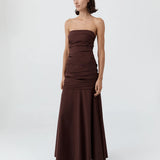 St Agni Gathered Strapless Longline Dress in Liqueur