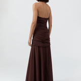 St Agni Gathered Strapless Longline Dress in Liqueur