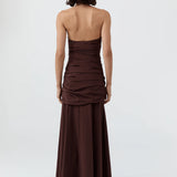 St Agni Gathered Strapless Longline Dress in Liqueur