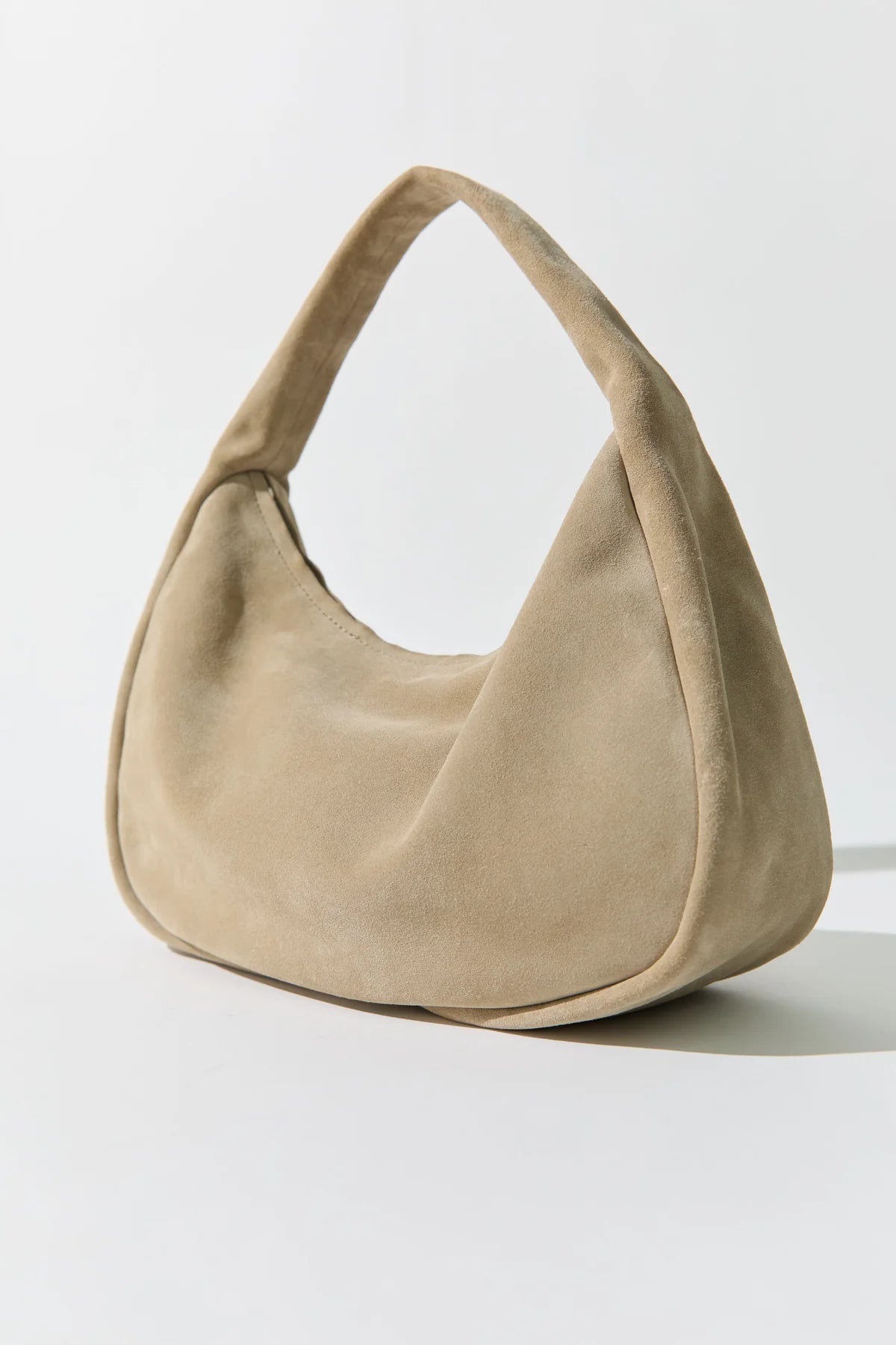 St Agni Suede Large Bon Bon Bag in Rock - close up