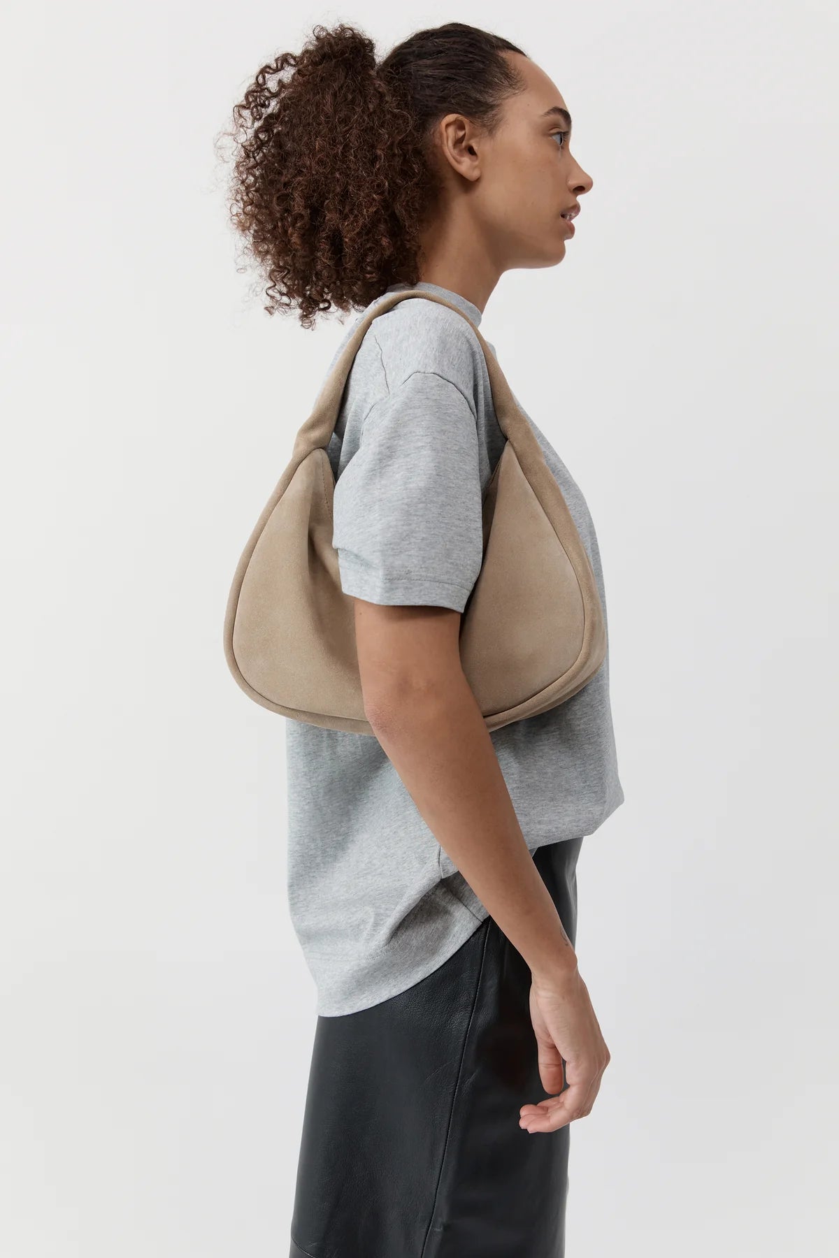 St Agni Suede Large Bon Bon Bag in Rock - detail view