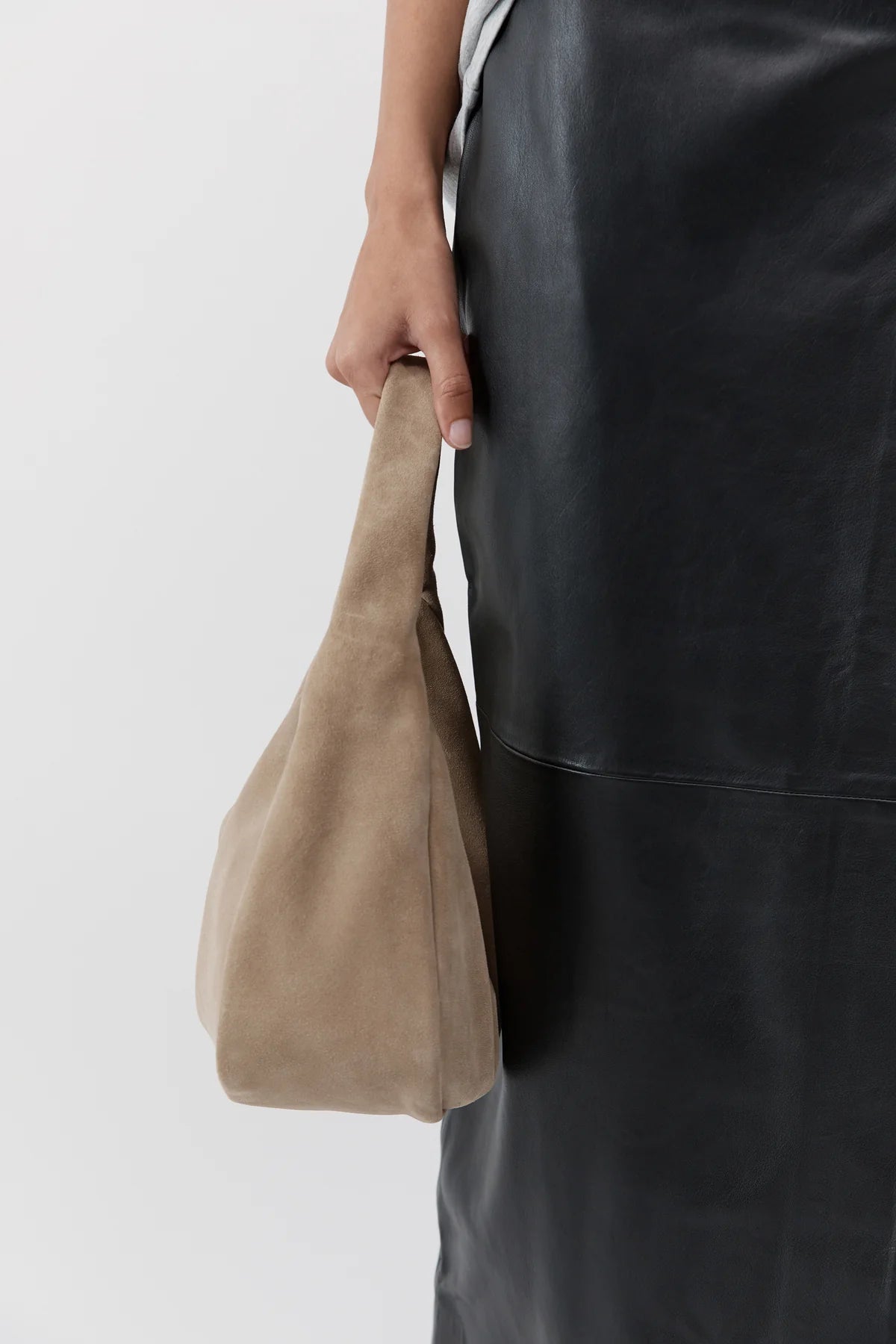 St Agni Suede Large Bon Bon Bag in Rock - outfit inspiration