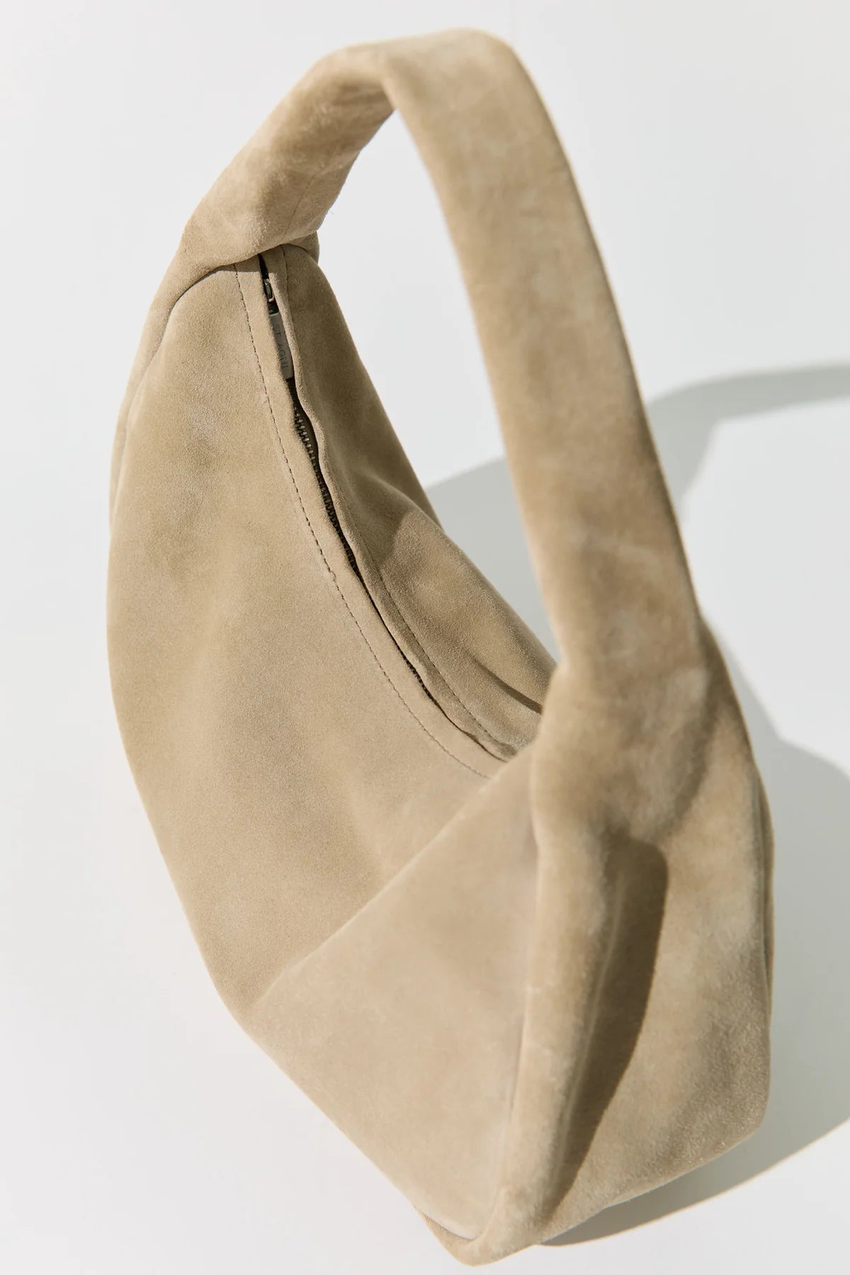 St Agni Suede Large Bon Bon Bag in Rock - close up