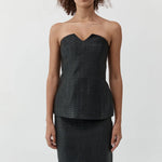 St Agni Woven Leather Strapless Bodice in Black