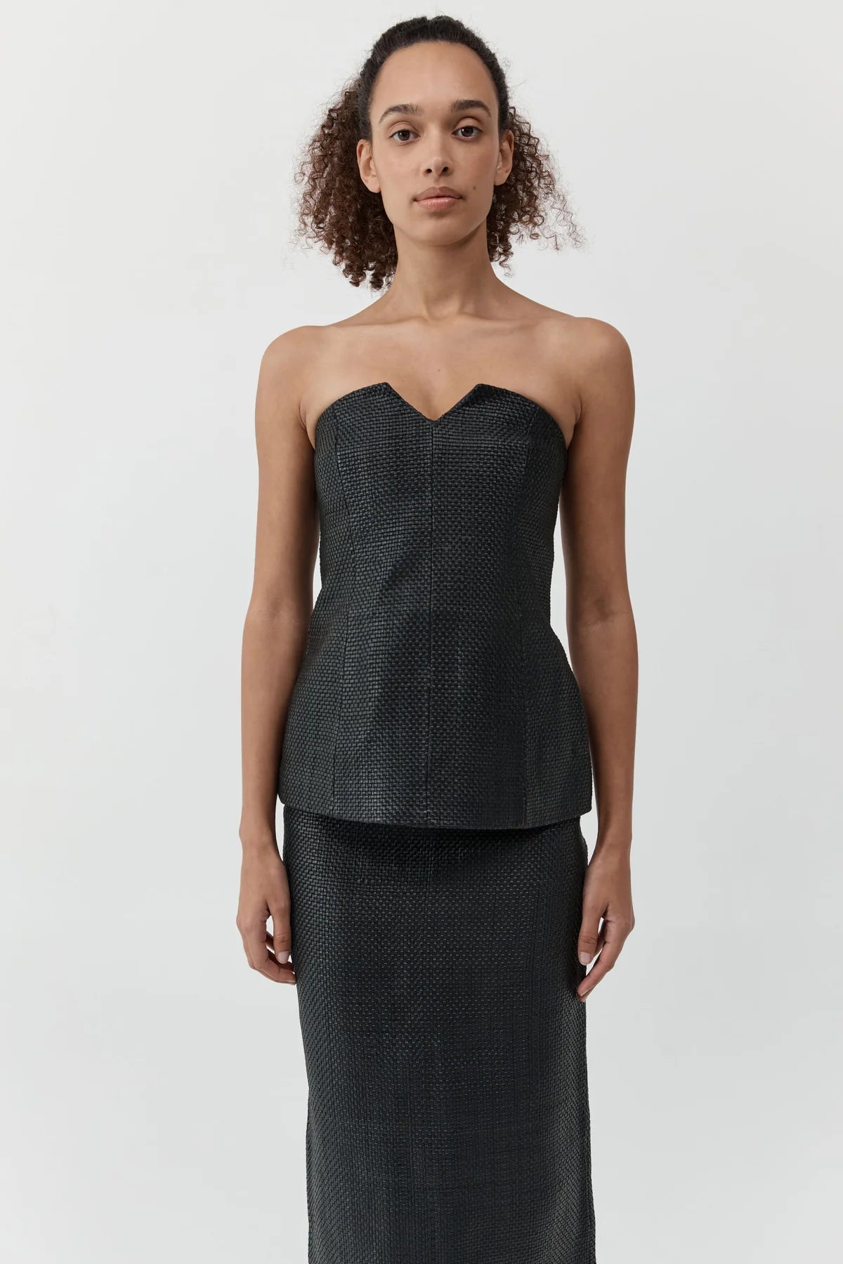 St Agni Woven Leather Strapless Bodice in Black