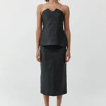 St Agni Woven Leather Strapless Bodice in Black