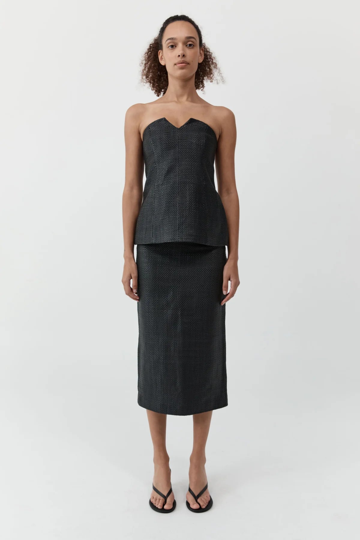 St Agni Woven Leather Strapless Bodice in Black