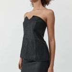 St Agni Woven Leather Strapless Bodice in Black