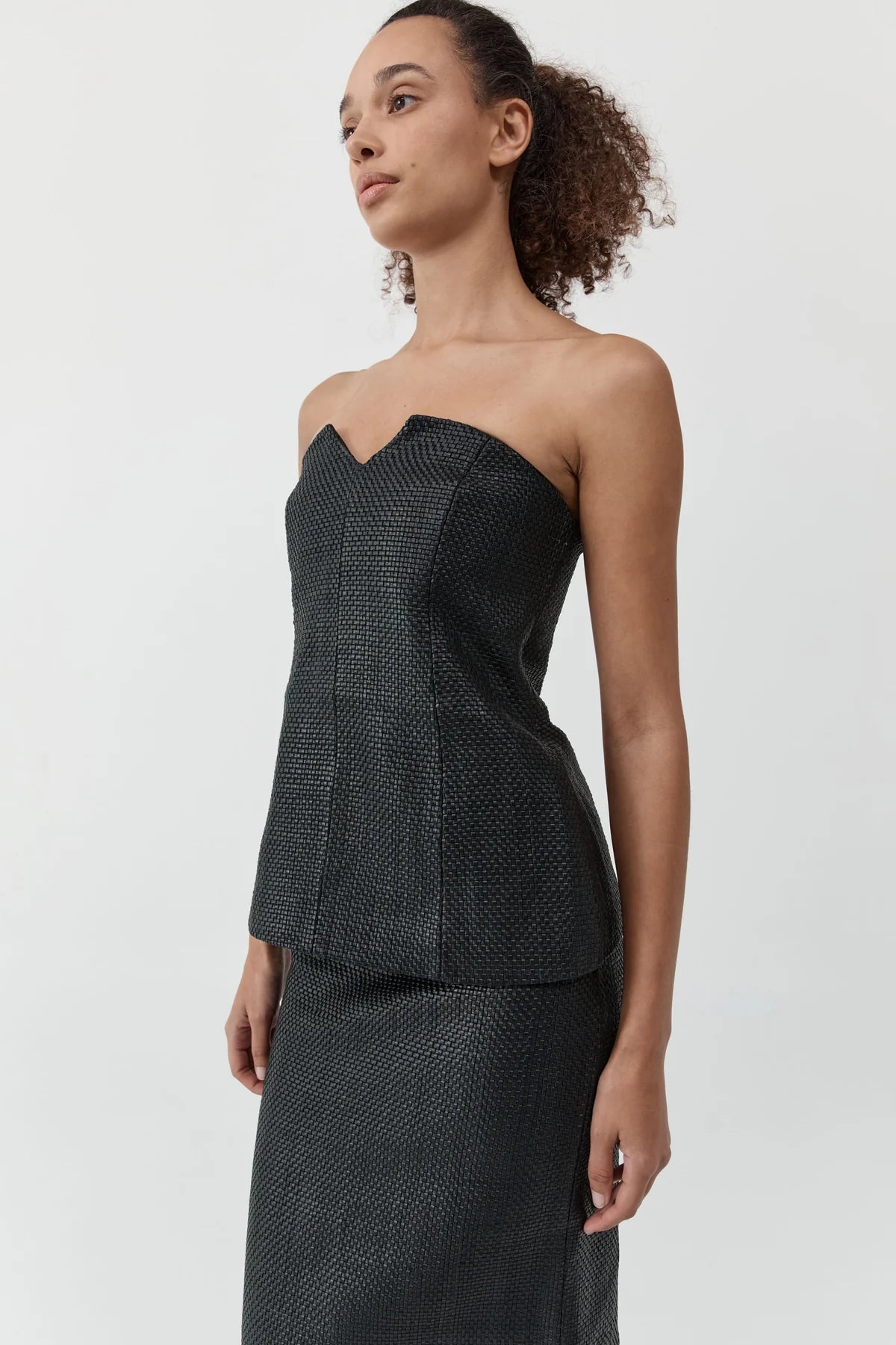 St Agni Woven Leather Strapless Bodice in Black