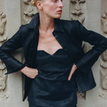 St Agni Woven Leather Strapless Bodice in Black