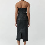 St Agni Woven Leather Strapless Bodice in Black