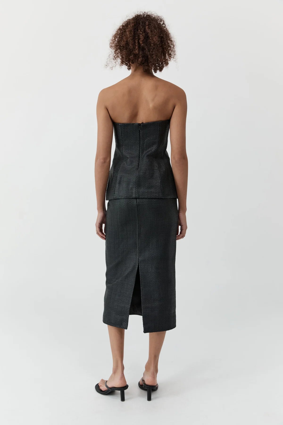 St Agni Woven Leather Strapless Bodice in Black