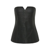 St Agni Woven Leather Strapless Bodice in Black