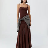 St Agni Sheer Silk Circle Hem Dress in Liqueur