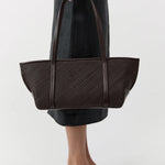 St Agni Woven Slim Bateau Tote in Coffee