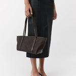 St Agni Woven Slim Bateau Tote in Coffee