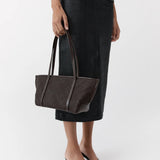 St Agni Woven Slim Bateau Tote in Coffee