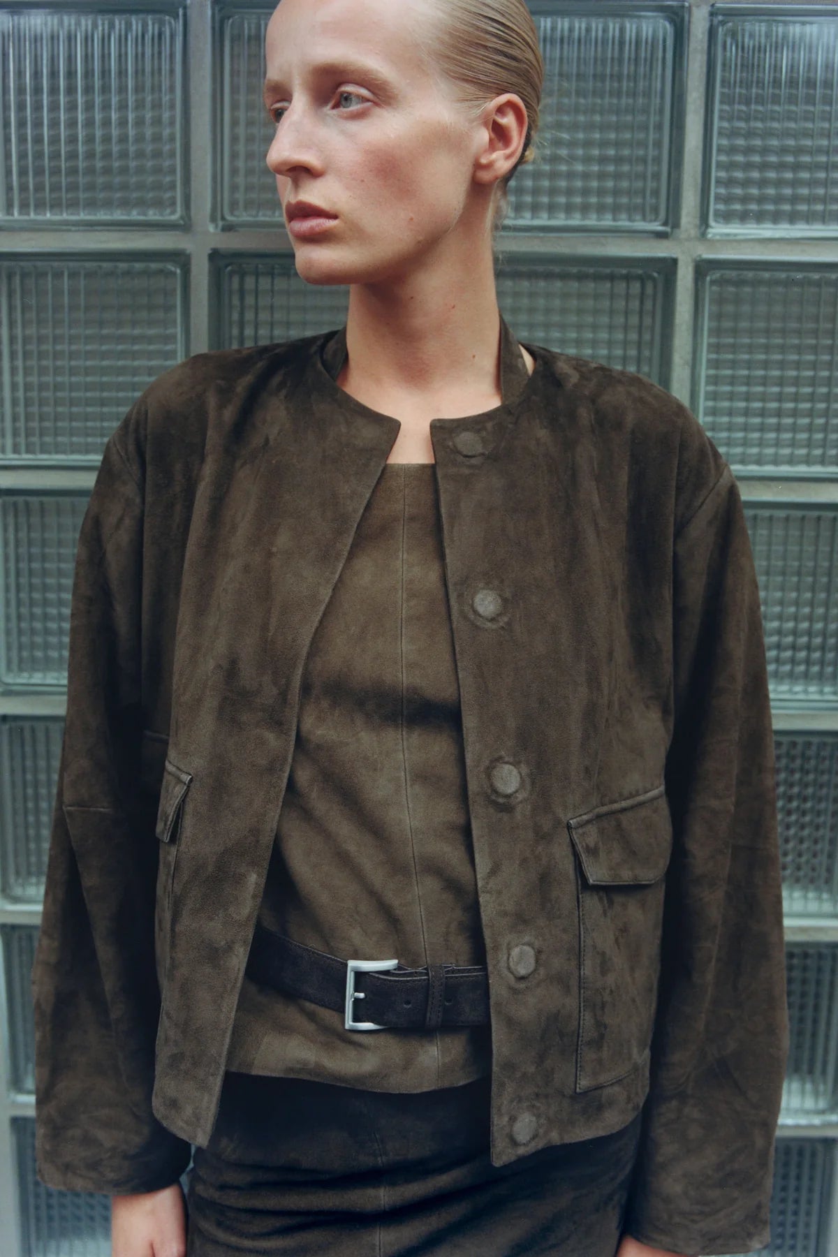 St Agni Suede Utility Cocoon Bomber in Khaki